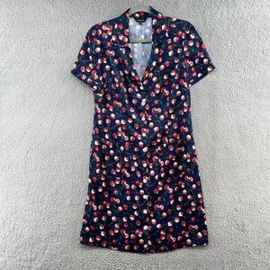 J. Peterman Dress Retro Cherry Print Button Front Collared Pockets NWOT Medium